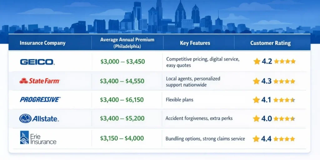 Comparison of Car Insurance Companies in Philadelphia