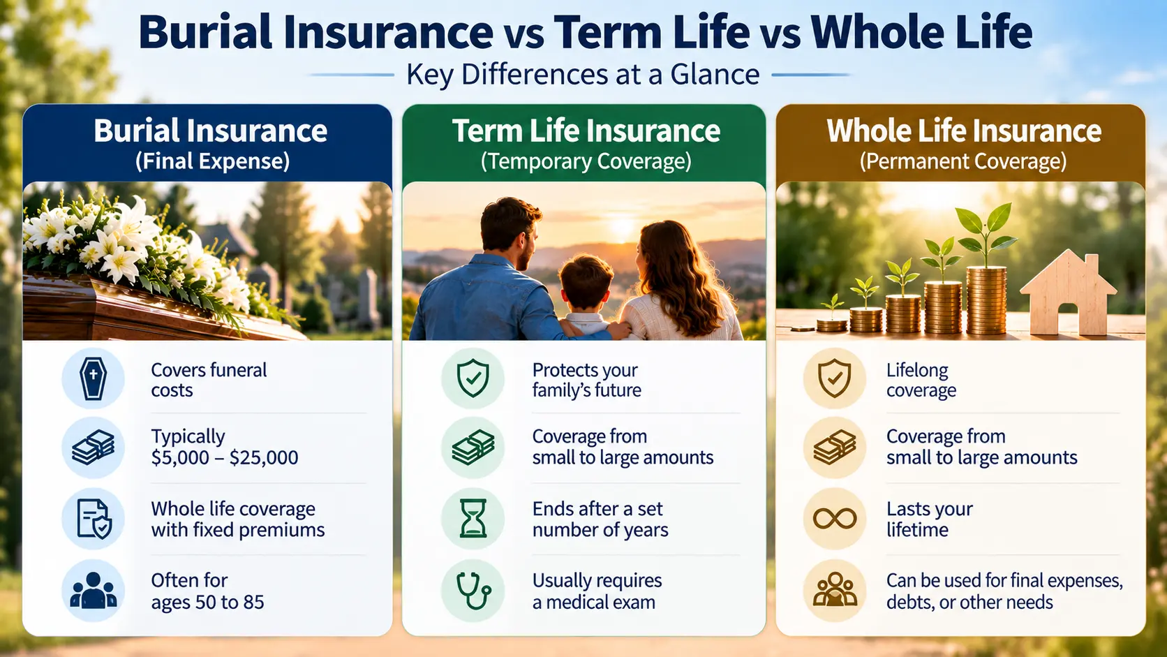 Burial insurance vs term life vs whole life