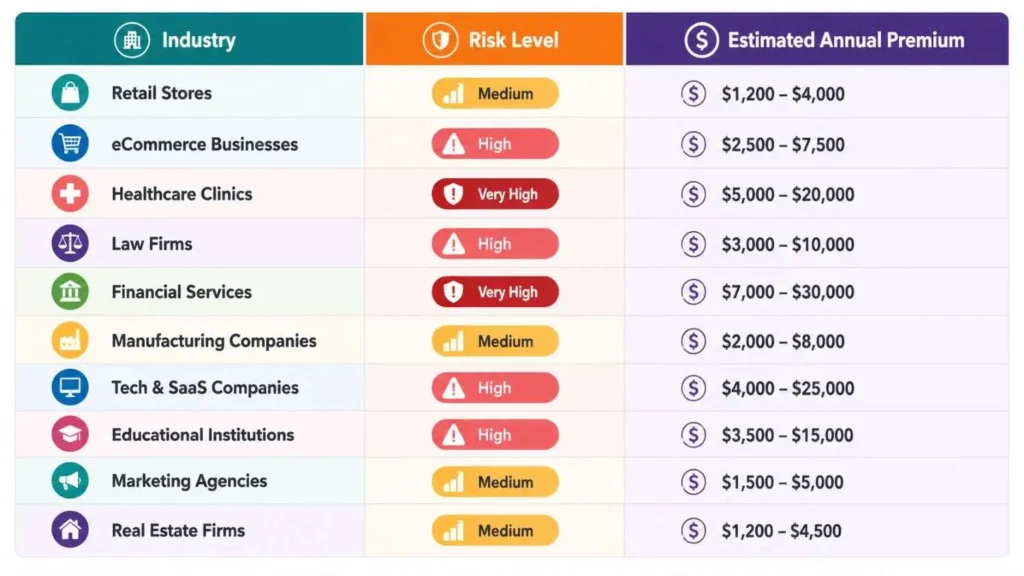 Average Cyber Insurance Costs by Industry