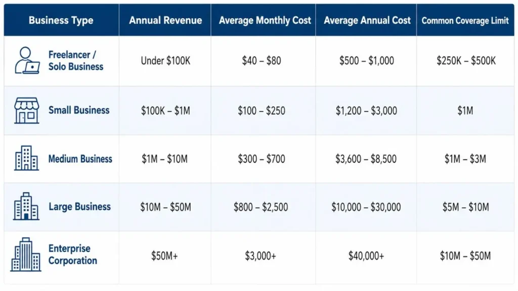Cyber Insurance Cost Chart by Business Size
