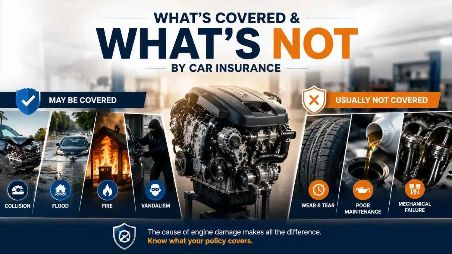 Car insurance engine damage coverage comparison showing collision