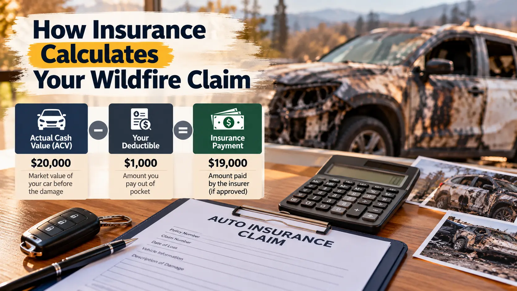 Wildfire car insurance claim payout calculation